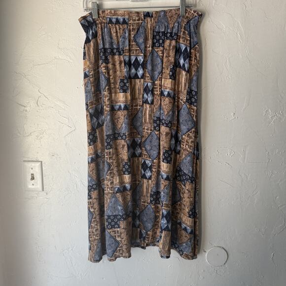 Vintage Capacity Skirt Western Cottage Large Patchwork Print Button Maxi 90s - Picture 6 of 8